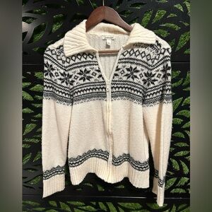 St. John's Bay Cream and Black Zip-Up Knit Cardigan Sweater, Women's XL